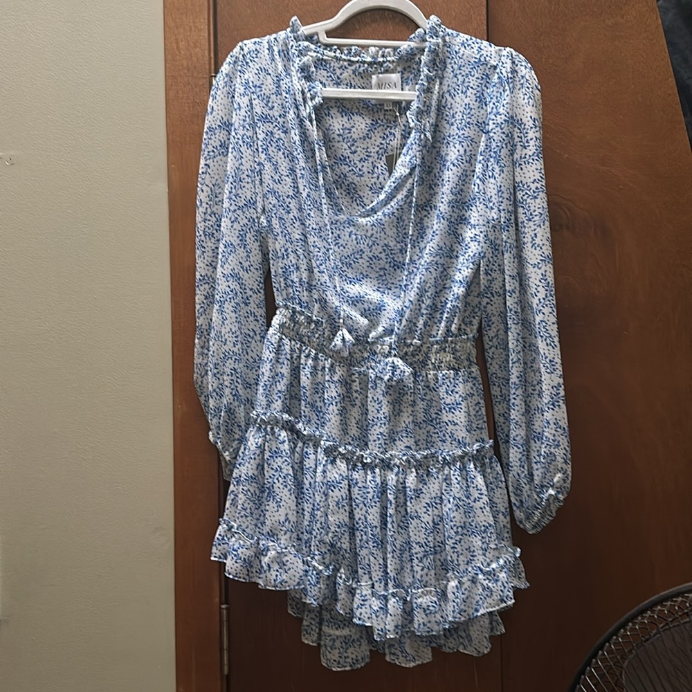 MISA Los Angeles Lorena Dress in Blue Petals NWT